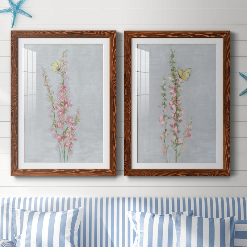 Foxglove Garden I - ensemble de 2 reproductions, H 37,5 po x l 55 po x P 1,5 po, Papier avec cadre érable, Blanc