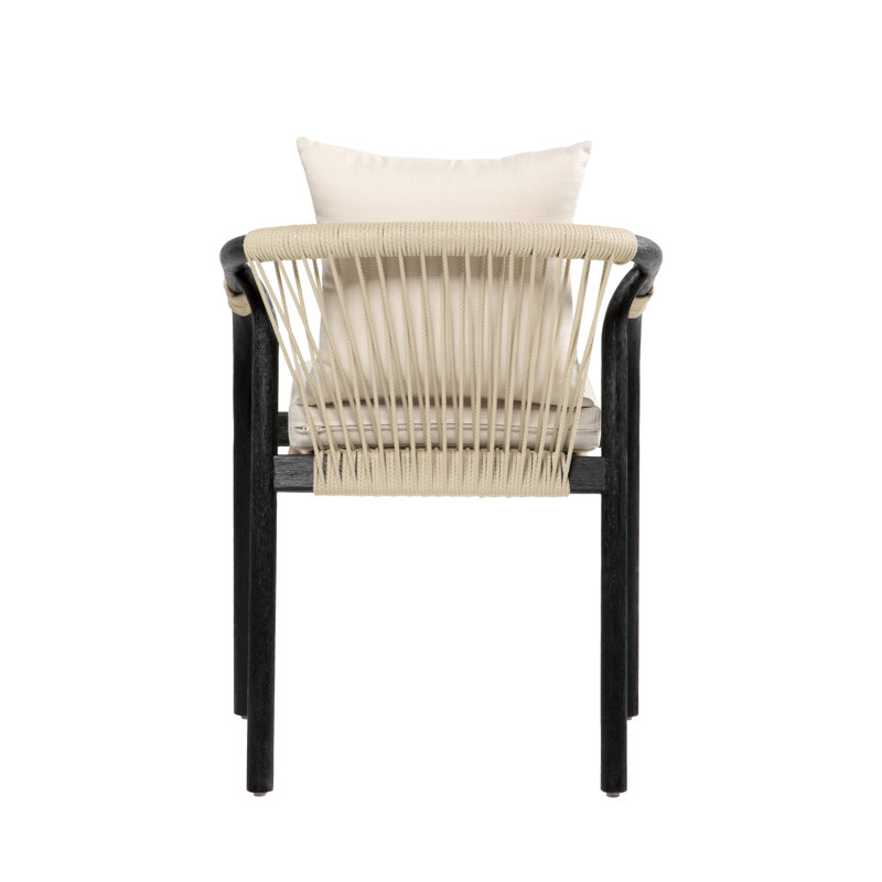 Chaise de salle à manger d'extérieur en eucalyptus noir avec coussin beige Cezar - ensemble de 2, Crème, crème, Noir/crème