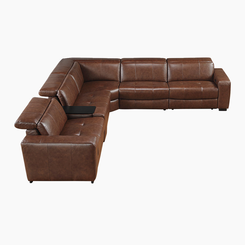 Canapé modulaire inclinable électrique en cuir fleur 6 pièces Hurst de 139 po avec ports USB-A & C intégrés et structure en bois et métal durable pour un confort et un soutien durables.