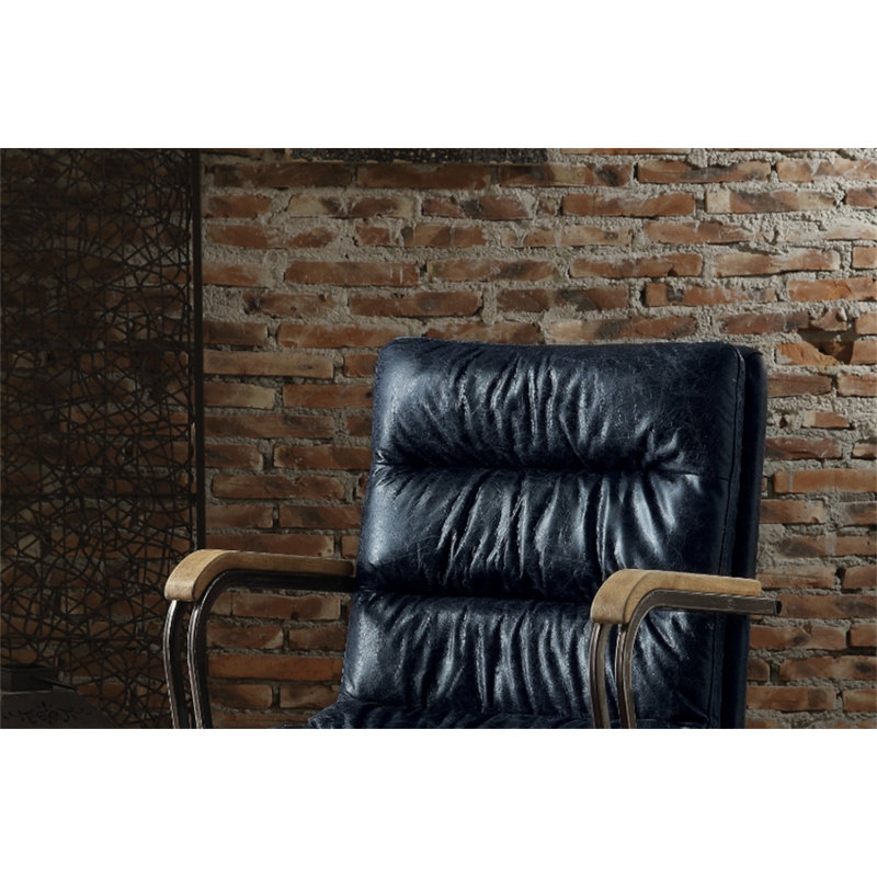 Harith II Vintage Blue Top Grain Leather Office Chair, Blue
