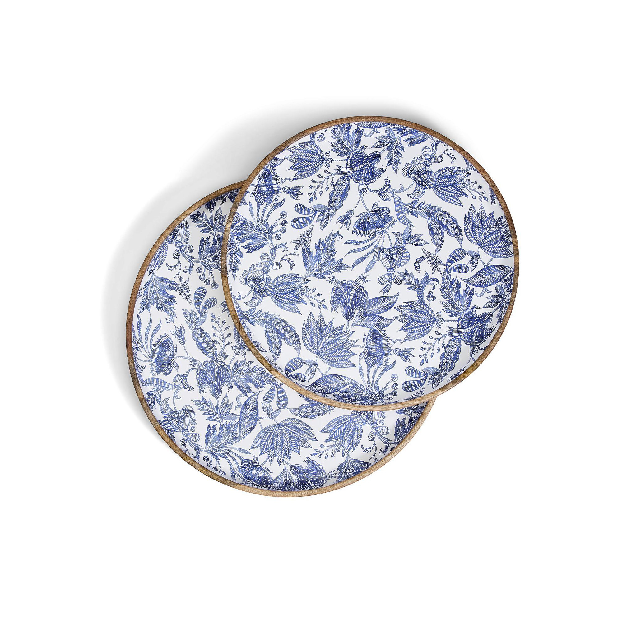 Castellano Hand-Crafted Set Of 2 Wood Round Tray