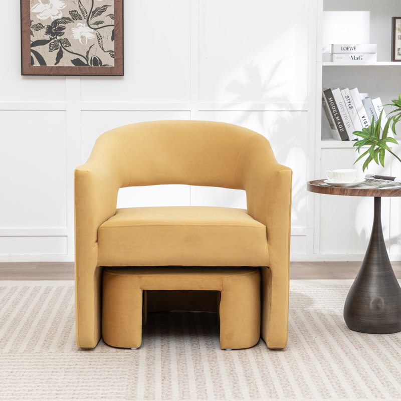 Fauteuil demi-tonneau avec repose-pieds Kyah, Jaune