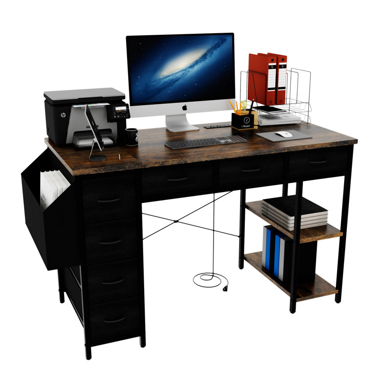 Bureau d'ordinateur 47 "avec prise de courant, Brun rustique / noir