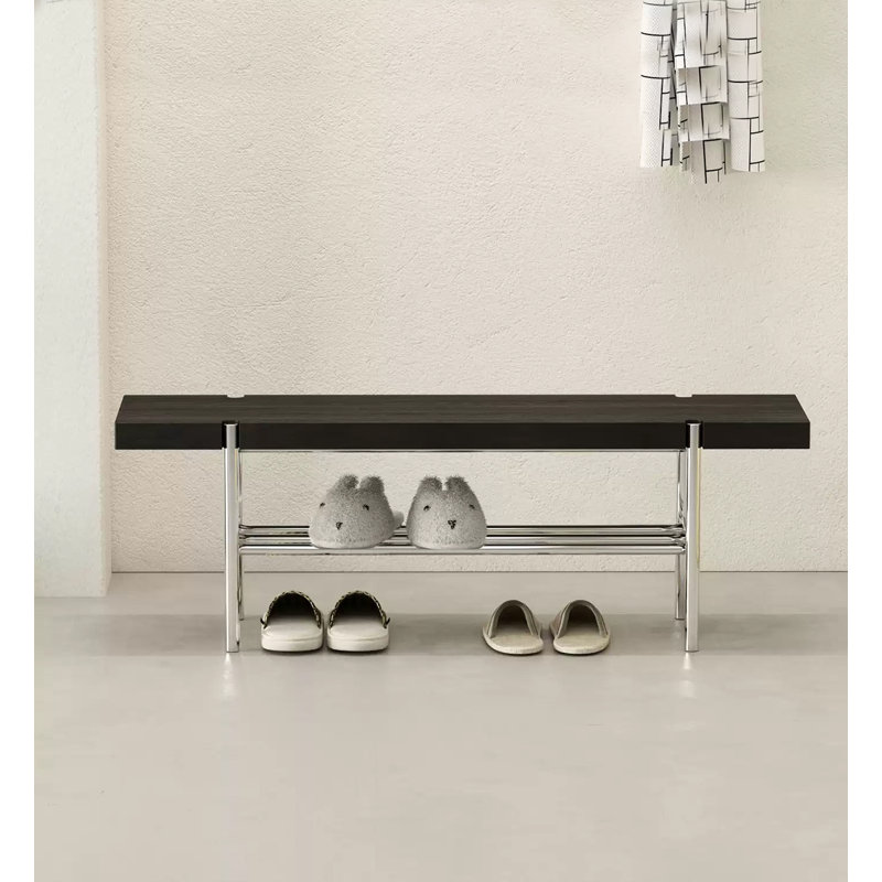 Banc à chaussures moderne en acier inoxydable et bois massif, Noir