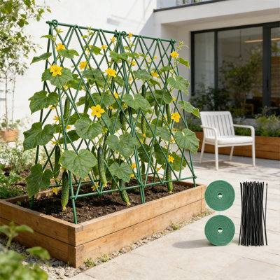 Paquet de 2 treillis de concombre A-Frame, treillis de jardin en métal enduit de PVC pour plantes grimpantes, support en forme de A pliable pour concombres, pois, haricots et tomates
