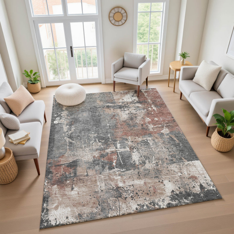 Tapis abstrait lavable à la machine de qualité supérieure Mayfield AMF1839, Rectangle 10 pi x 14 pi