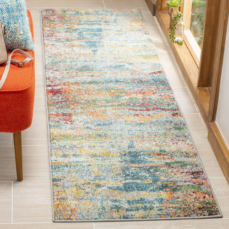 Tapis abstrait bleu sarcelle / orange Harrill, Tapis de couloir 2 pi 2 po x 16 pi