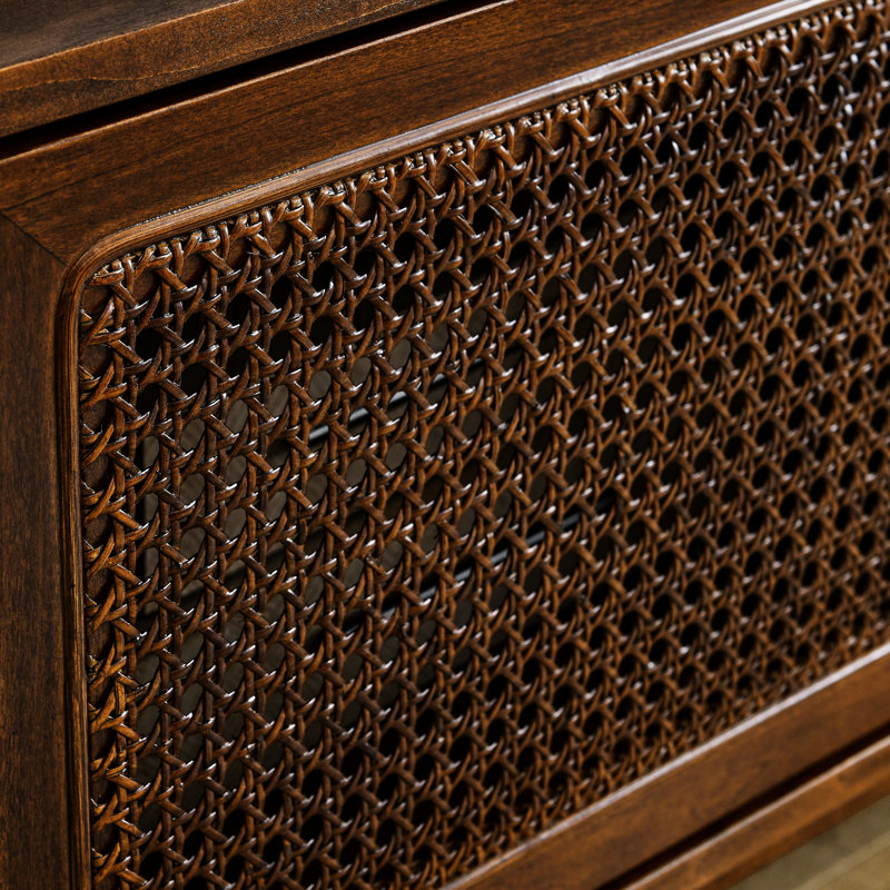 Console de salon 59 pouces, pieds en bois massif - Meuble audio-vidéo foncé pour meuble télé de 65 chambres, console
