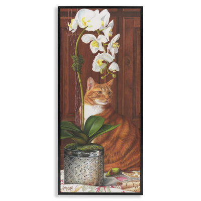 Art de giclée de chat et de fleur d'orchidée par Mardell Schuster