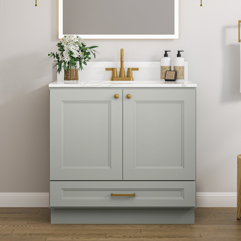 Armoire de salle de bain en bois massif prêt à assembler avec comptoir Shaker - comptoir non inclus