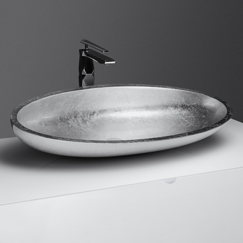 Vetro Freddo 25.6'' L Bathroom Sink, Silver Leaf