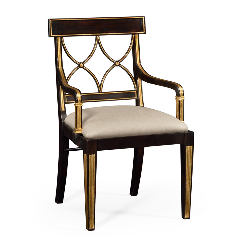 Upholstered Arm Chair, Tan, Medium Antique Mahogany