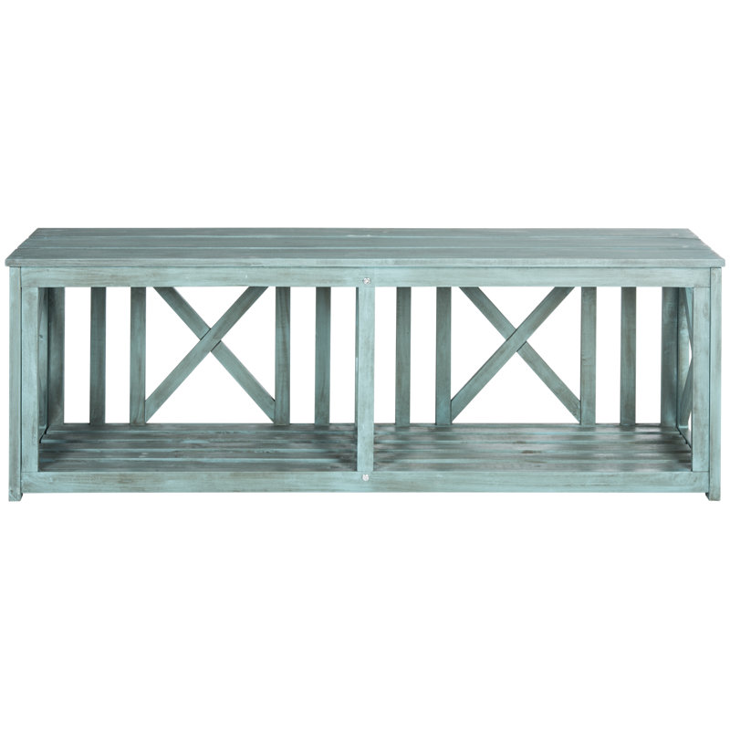 Banc avec casiers de rangement en bois massif Morgane, Bleu