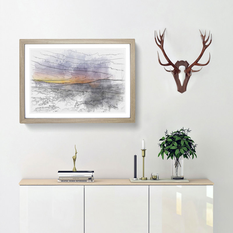 Sunrise over the Yorkshire Dales Sketch - Picture Frame Graphic Art Print, Oak Framed, 45cm H x 63cm W x 2cm D