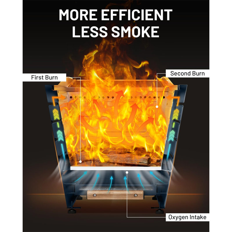 Smokeless Fire Pit Stainless Steel Wood Burning Fireplace Portable Outdoor Fire Pit Patio Smokeless Firepit With Pull-Out Ash Tray And Handles