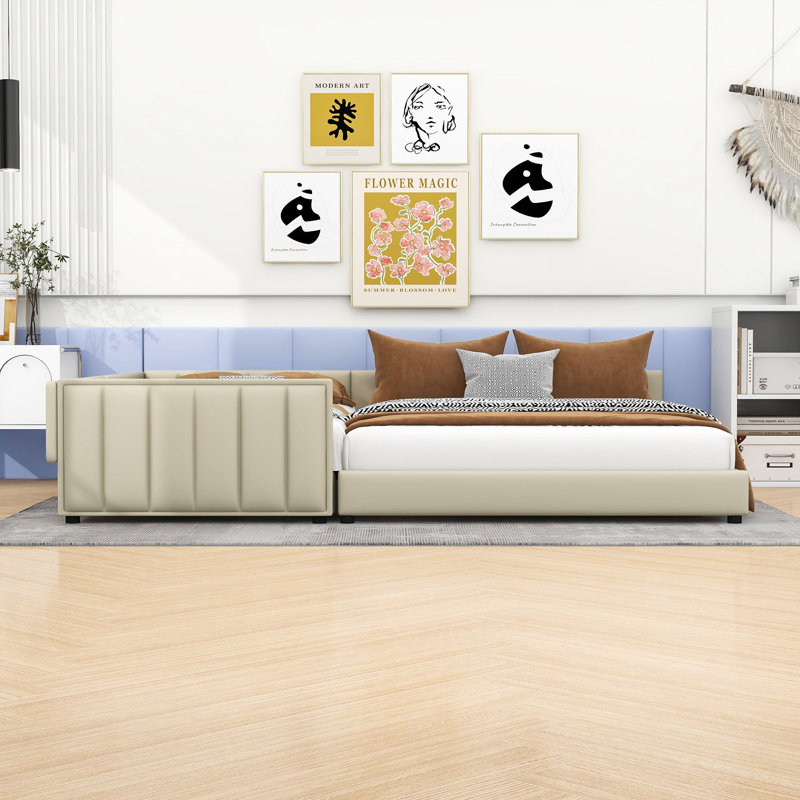 Lit plateforme tapissier avec lattes Vegan, Beige