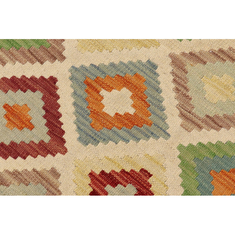 Tapis beige en laine / brun / bleu à motif géométrique tissé à plat rectangulaire Bondurant