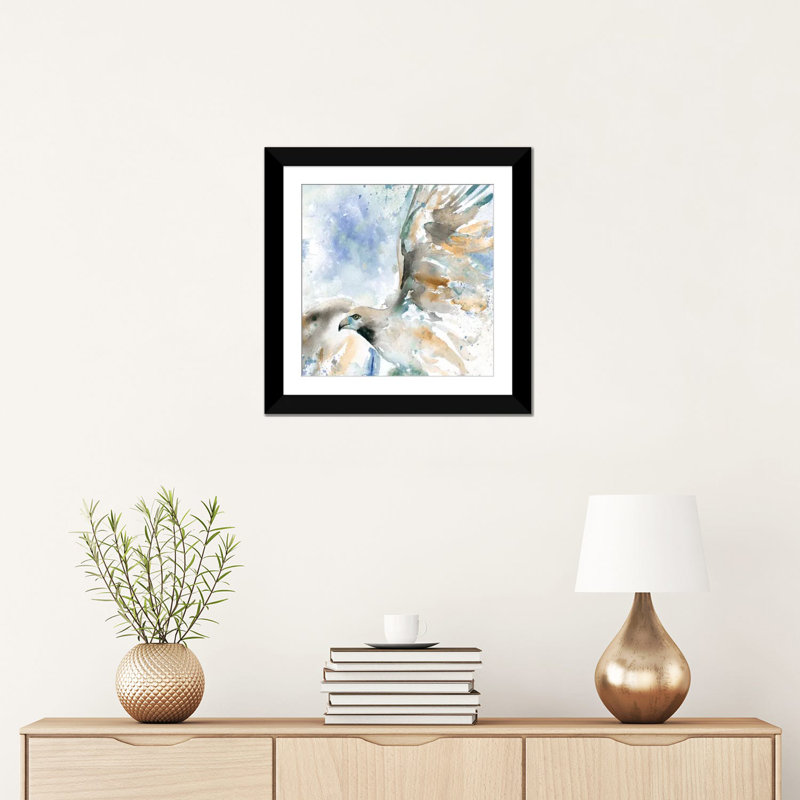 Hawk on blue, impression sur toile tendue, H 16 po x l 16 po x P 1 po, Blanc, Papier avec cadre noir