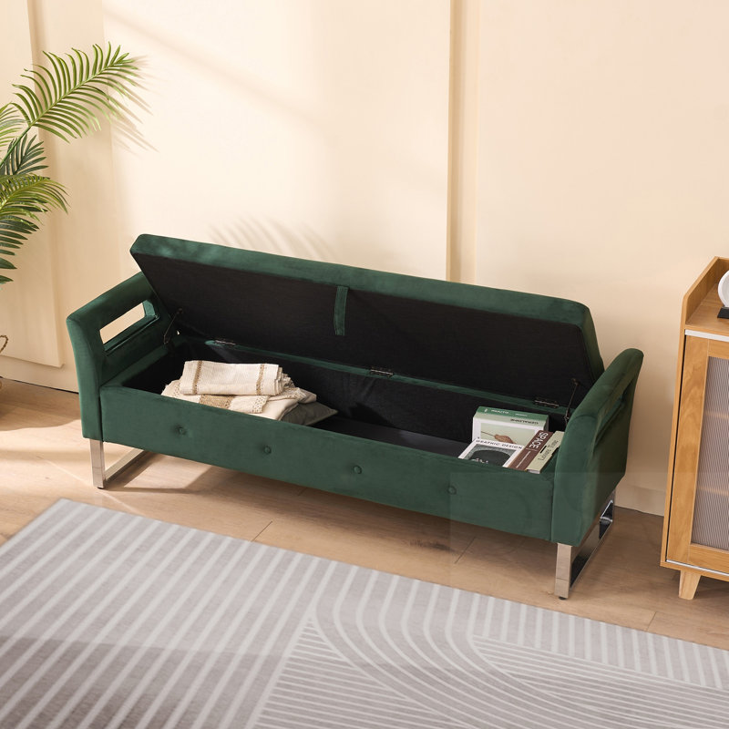 Banc de rangement rembourré avec accoudoirs, Vert, Green