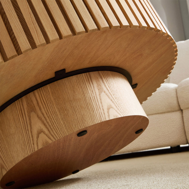 Table basse cylindrique de 35,43 po, Oak, Blanc