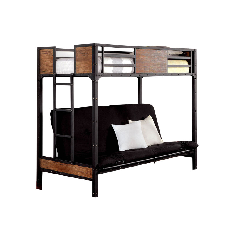 Lit simple en métal avec base futon en noir