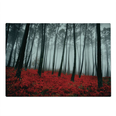 Ambesonne Forest Cutting Board Large Size Foggy Woodland Pale Grey Black and Red