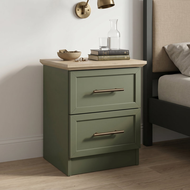 Cleverdon Feya 2 Drawer Bedside Table, Kale Green
