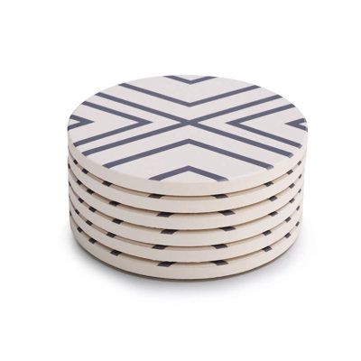 6-Piece Grey Line Ceramic Drink Coaster Set