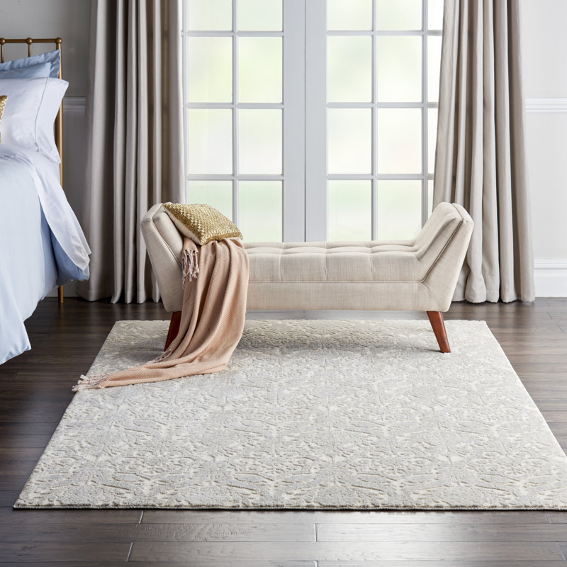 Tapis floral ivoire / gris Liesl, Rectangle 5 pi 3 po x 7 pi 3 po