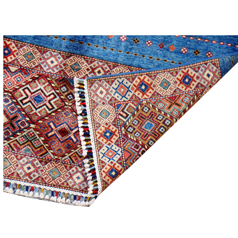 Hand-Knotted High-Quality Red and Blue Area Rug