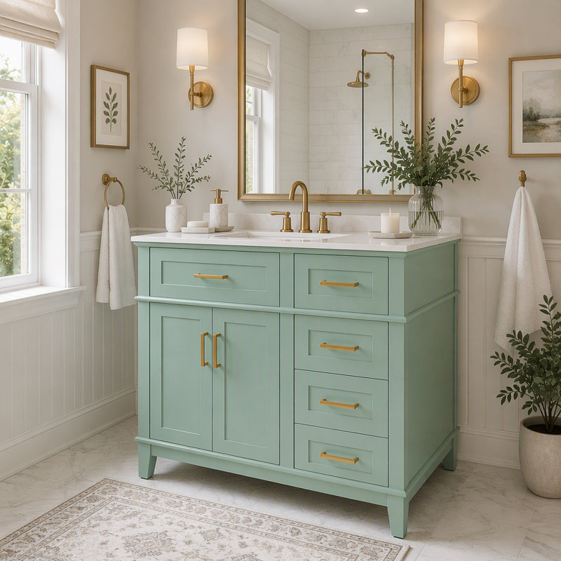 Meuble-lavabo de salle de bain de 91 cm (36 po) avec lavabo, armoire de rangement autoportante avec portes et tiroirs