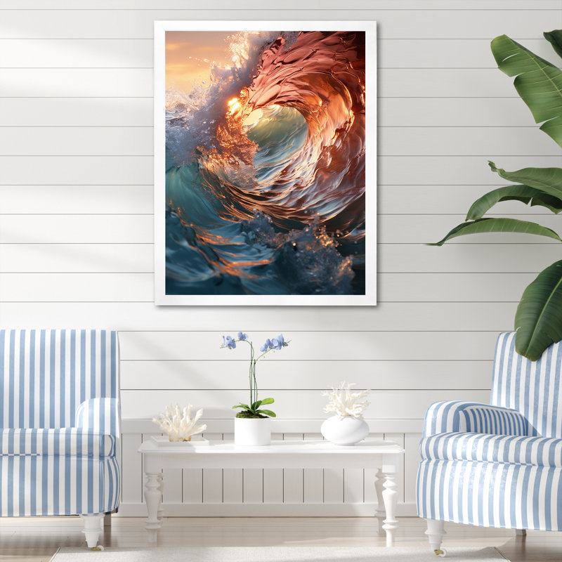 «Beach Photo Sunlit Waves» sur toile, L 16 po x H 32 po, Cadre photo blanc
