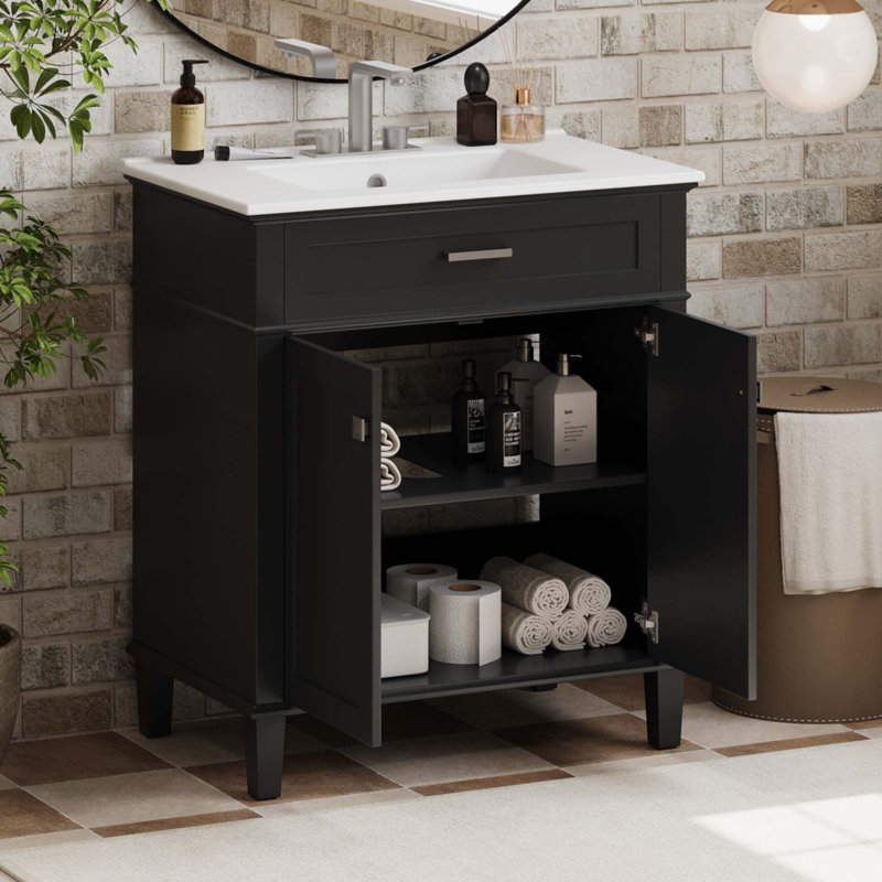 Meuble-lavabo de 30 pouces avec lavabo en céramique, Noir