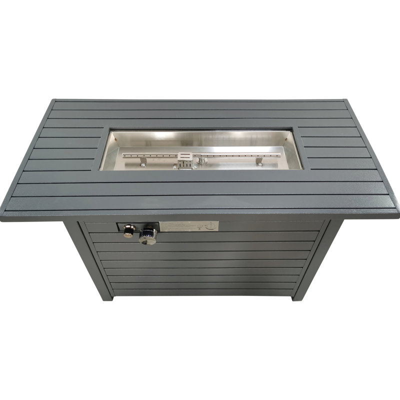 Table de foyer d'extérieur au propane en acier de 42 po x l 25 po avec couvercle, 50 000 heures, allumage par bouton-poussoir, table de couverture grise, combustion de carburant, H 25 po, couvercle
