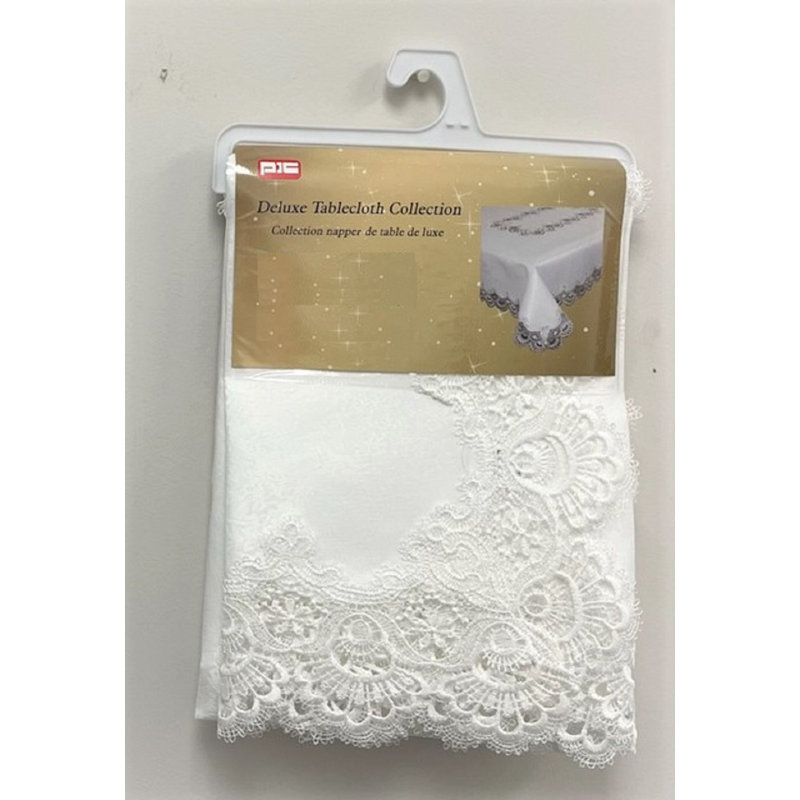 (Nappe ronde 60 po) - dentelle blanche / brun, Blanc