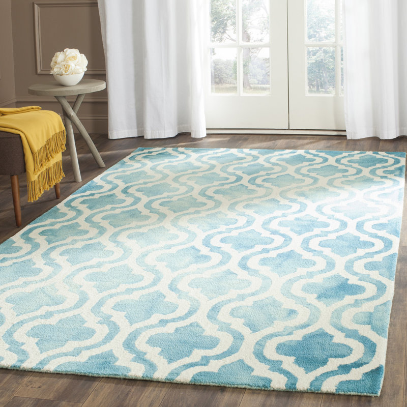 Tapis bleu / ivoire en laine touffeté à la main Adelei, Rectangle 8 pi x 10 pi
