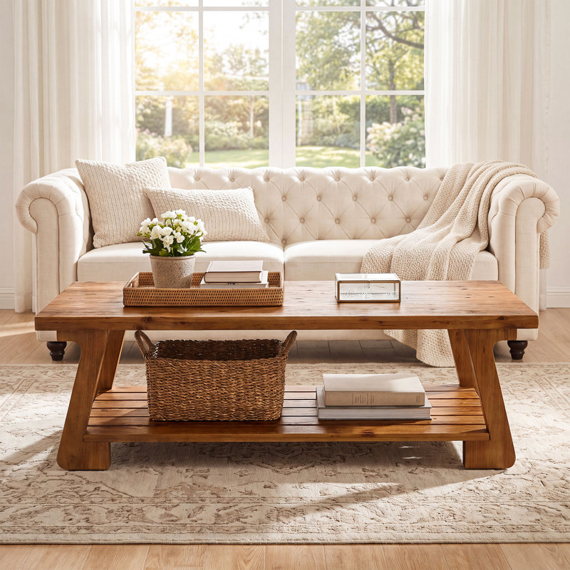 Table basse rectangulaire en bois massif avec rangement pour le salon 55,12 po
