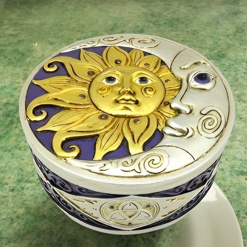 4.75"W Silver Celestial Round Trinket Box