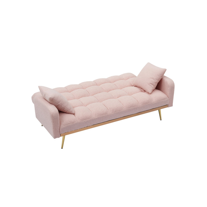 Pink 69 - Inch Adjustable Bed Ideal For Small Living Spaces, Three Speed Transformation, Wide And Comfortable Removable , Solid Wood Artificial Board Structure, 2 Seats, Modern Style In Fabric Areas,