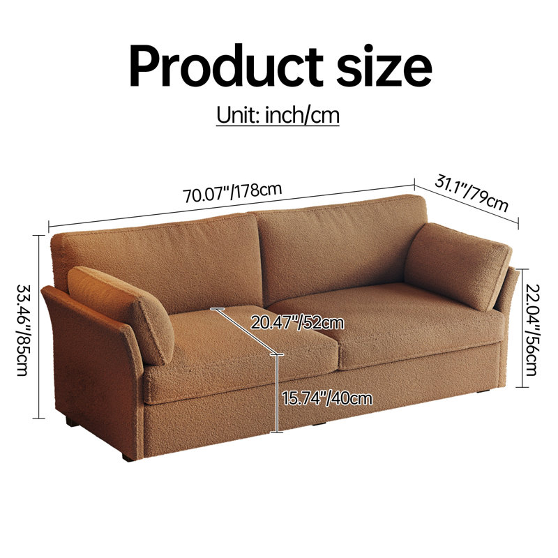 178 cm Brown 2-Seater Straight Sofa 