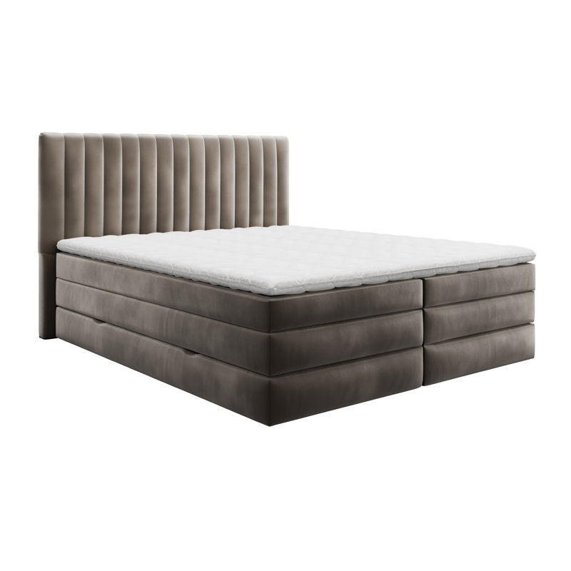 Boxspring Bed Cassiope with Topper and Storage, 160 x 220cm, Brown