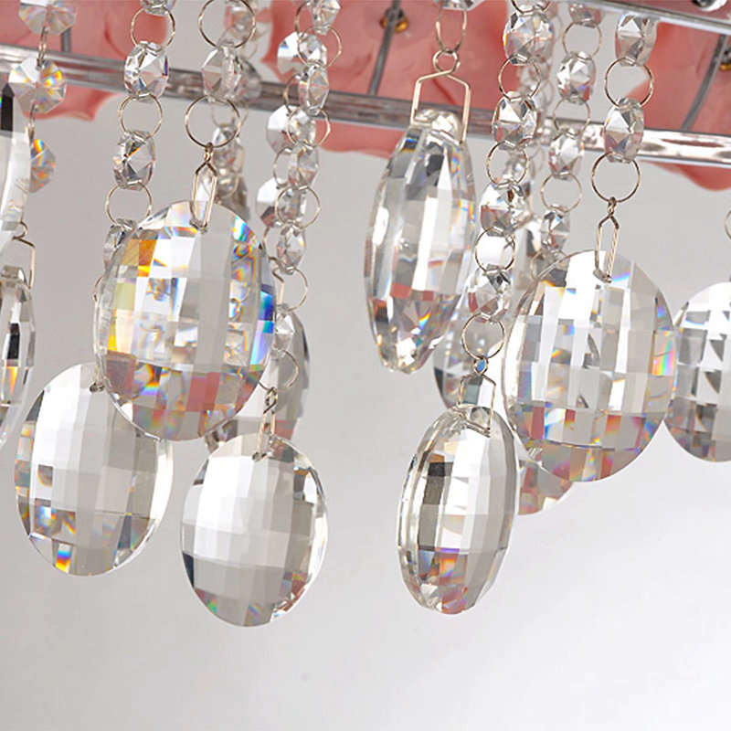 Lustre en cristal rose 5 lumières moderne et romantique