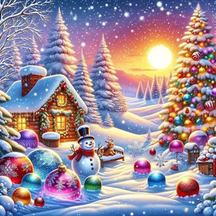Syntego 5D DIY Christmas Sunset Scene Diamond Painting Kit Painting For Adults 30Cm X 30Cm Crystal Embroidery Rhinestone Canvas