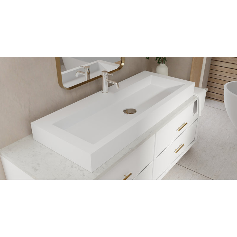 Badeloft 47.2" x 18.9" Rectangular Stone Resin Vessel Bathroom Sink WB-05-XXL-M in Matte White, Matte White
