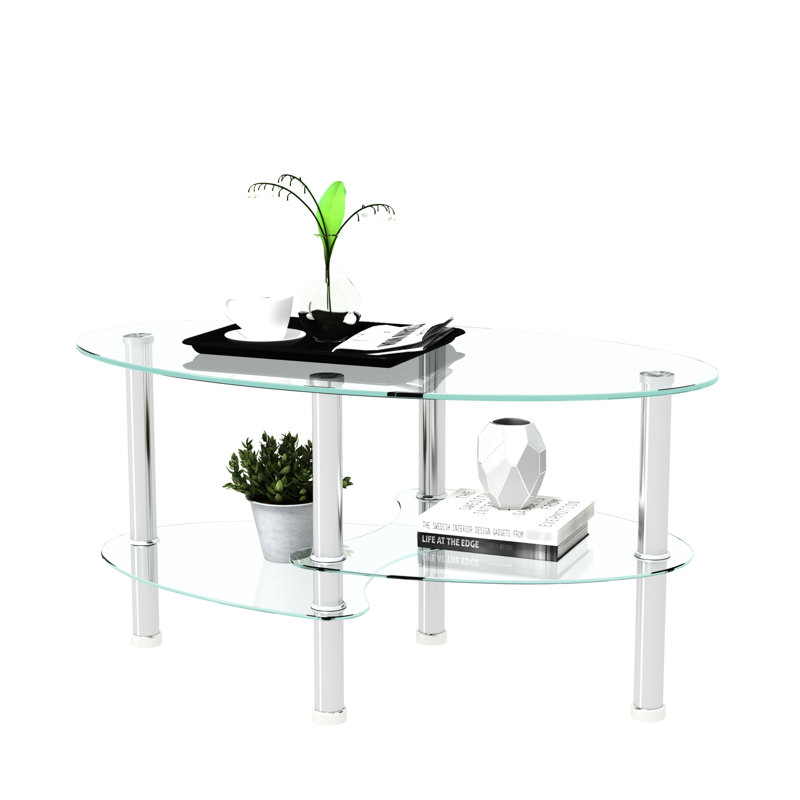 Table basse ovale avec rangement Xamiera, Transparent, Brown Duplicate