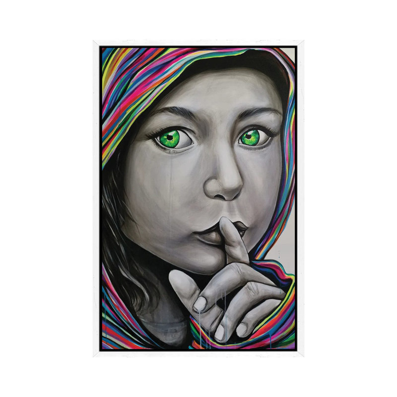 Shhhh by Natmir Lura - Print on Canvas, 66.04 cm H x 45.72 cm W, White Framed