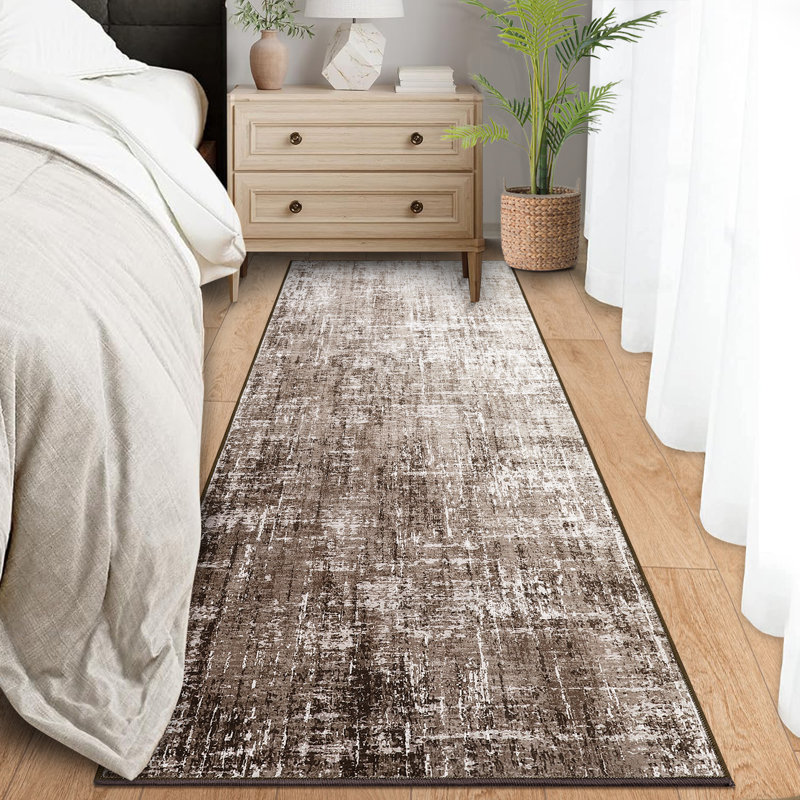 Abstract Machine Printed Area Rug, Beige, Runner 60 x 230 cm