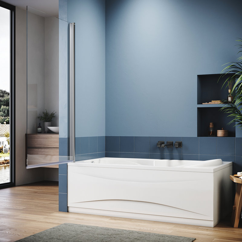 80*140*0.6cm, Easily installed tempered glass bathtub folding screen, Silver