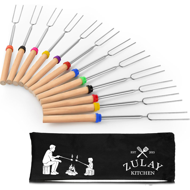 Zulay Kitchen Sturdy Marshmallow Sticks For Fire Pit Extra Long - Great Smores Sticks Smores Kit Fire Pit 12 Pack Bundle