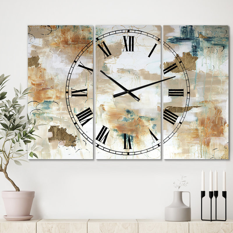 Horloge murale surdimensionnée à 3 panneaux Gilded Daydreams